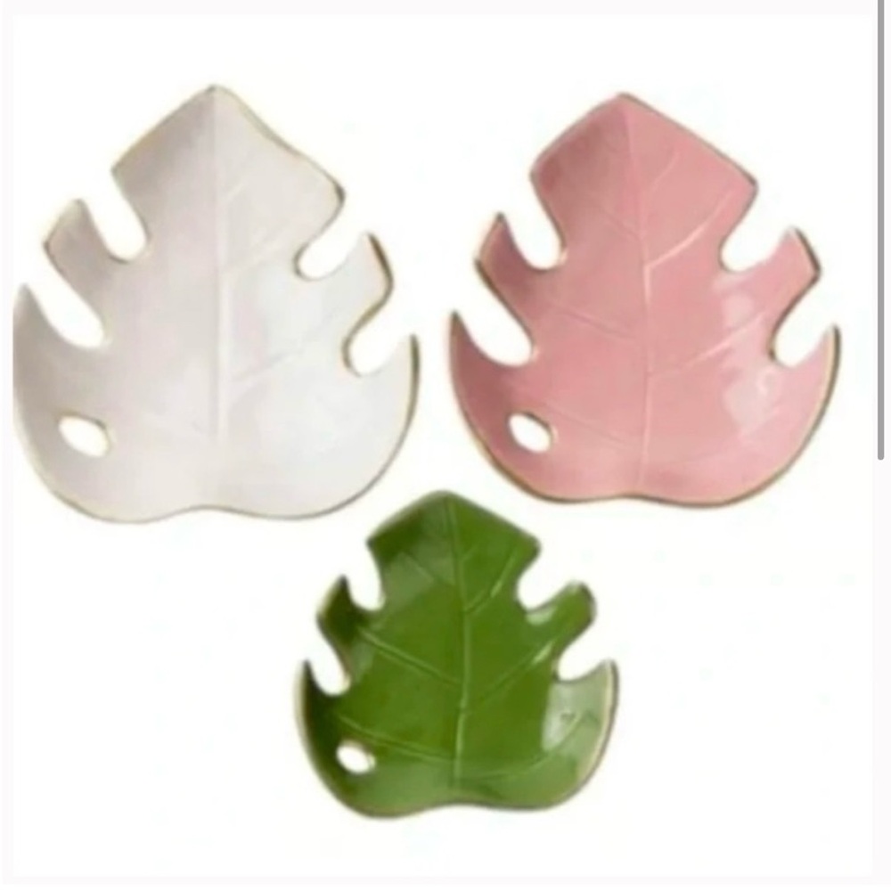 Vagabond- goods 3 Pack Set Monstera ceramic Trays White/Pink/Green